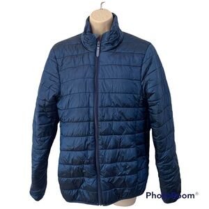 𝅺goodfellow & Co. dark blue puffer jacket long sleeves, small, water resistant.